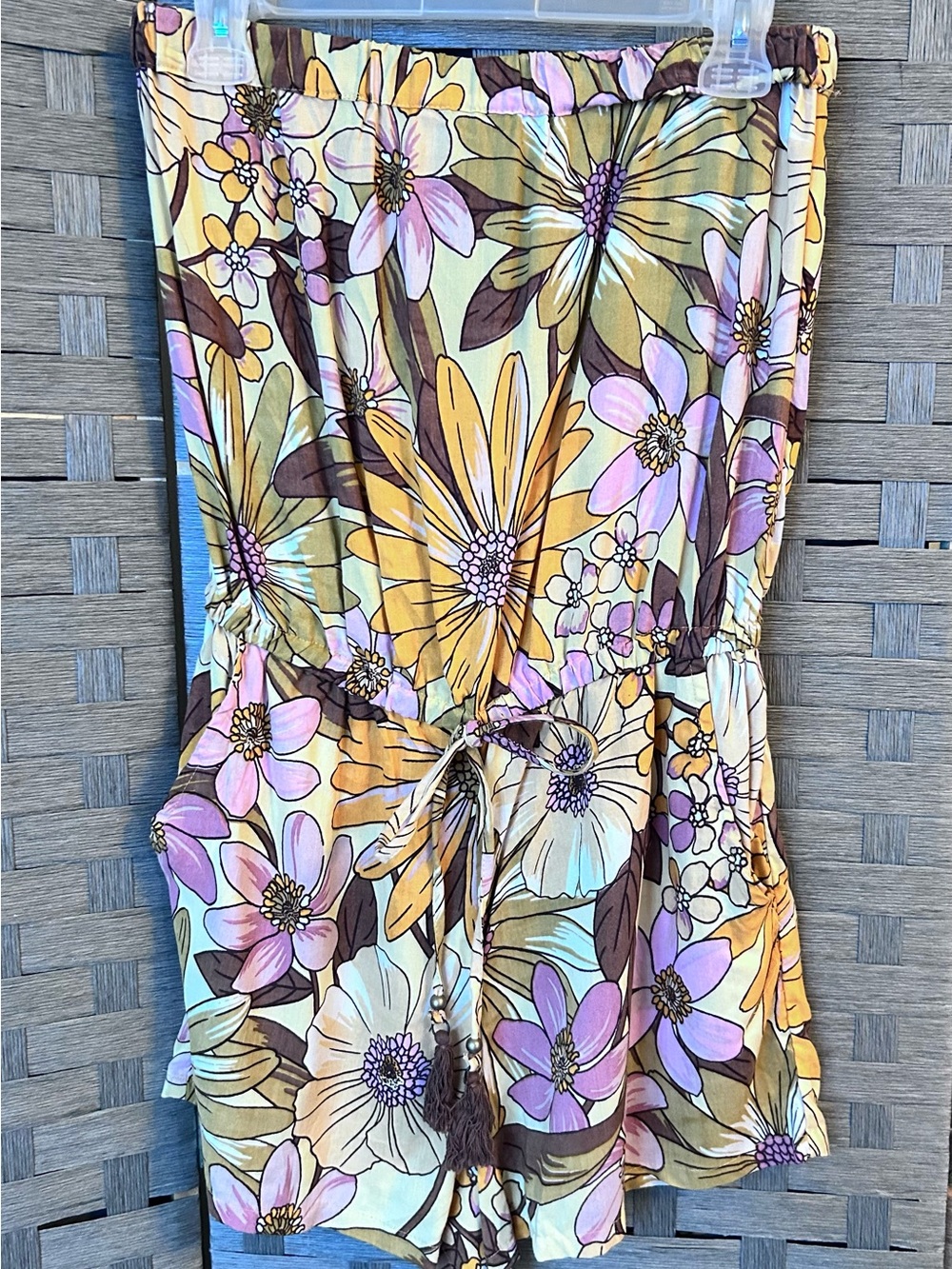 Angie Floral Strapless Romper in Yellow, Pink, Brown